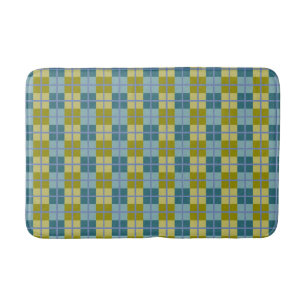 Teal Blue Olive Yellow Purple Pattern Bath Mat