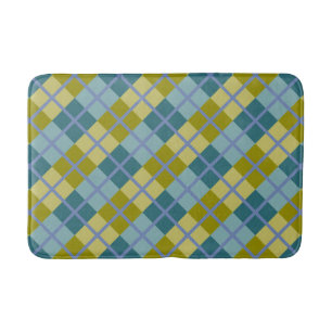 Teal Blue Olive Yellow Purple Pattern Bathroom Mat