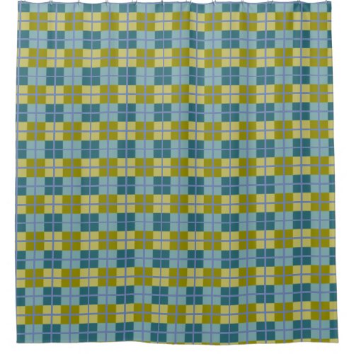 Teal Blue Olive Yellow Purple Pattern Shower Curtain