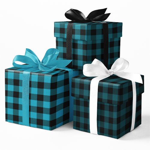 Teal Blue Ombre Buffalo Plaid Small Wrapping Paper Sheets
