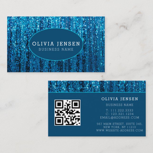 Teal Blue Ombre Glitter Glamorous Marble Modern Business Card (Front/Back)
