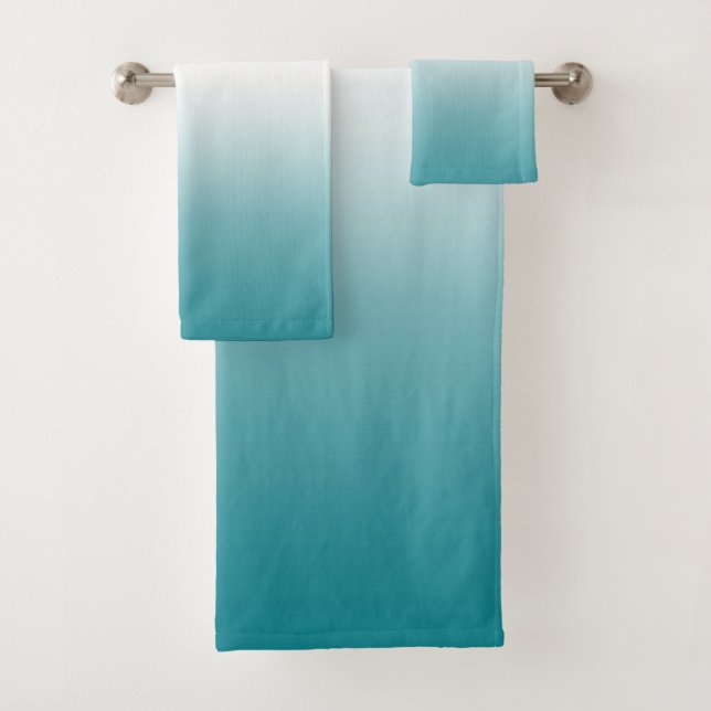 Teal Blue Ombre Gradient Color Bath Towel Set (Insitu)