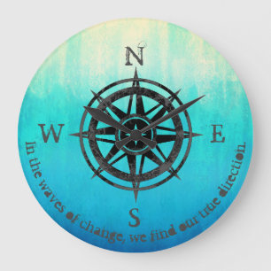 Teal Blue Ombre Sea Large Clock