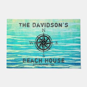 Teal Blue Ombre Sea Monogrammed Doormat