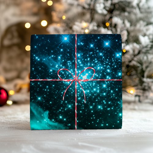 Teal Blue Ombre Starburst Celestial Fireworks Wrapping Paper Sheets