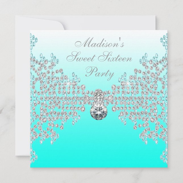 Teal Blue Ombre Sweet 16 Party Invitation (Front)