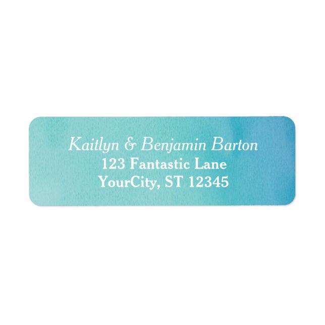 Teal & Blue Ombre Watercolor Matching Design Label (Front)