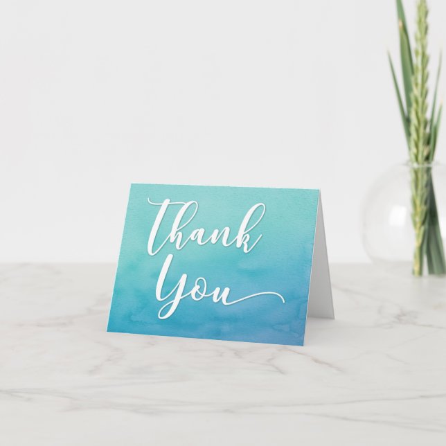 Teal & Blue Ombre Watercolor Thank You Note 1 (Front)