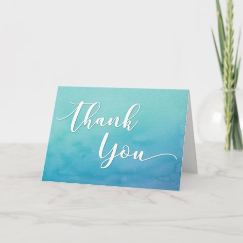 Teal  Blue Ombre Watercolor Thank You Note 5