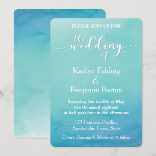 Teal & Blue Ombre Watercolor Wedding Invitation 4a