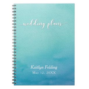 Teal & Blue Ombre Watercolor Wedding Planner Notebook