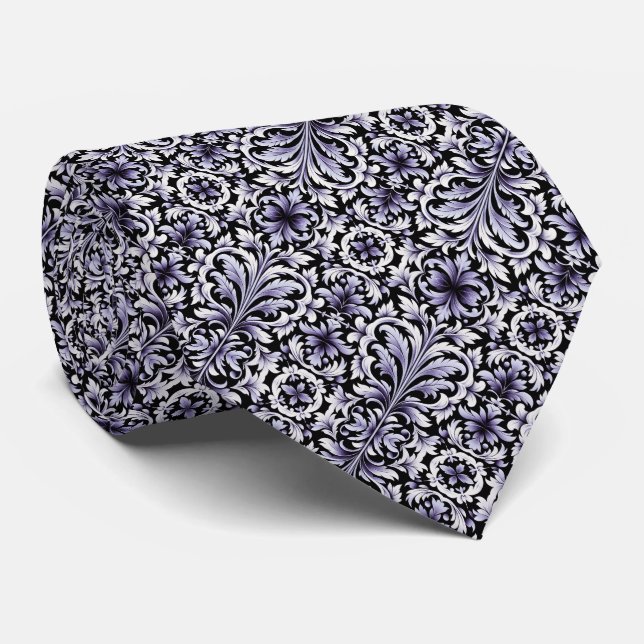 Teal, Blue or Purple Art Deco Swirl Pattern Neck Tie (Rolled)