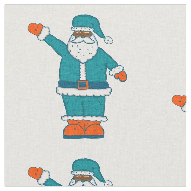 teal blue orange christmas black santa claus fabric (Close Up)