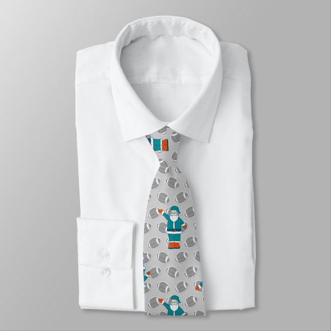 teal blue orange christmas santa claus basketball neck tie (Tied)