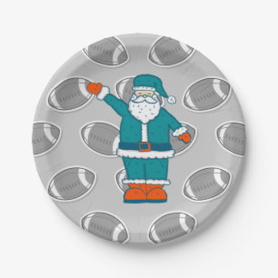 teal blue orange christmas santa claus basketball paper plates
