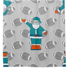 teal blue orange christmas santa claus basketball shower curtain