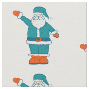 teal blue orange christmas santa claus fabric