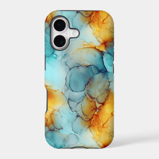 Teal Blue Orange Fluid Alcohol Ink iPhone 17 Case