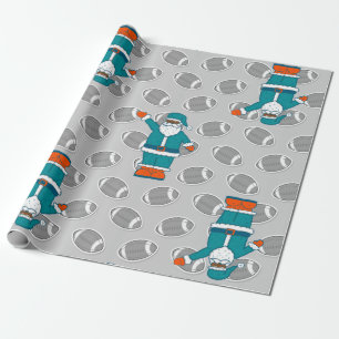 teal blue orange xmas black santa claus basketball wrapping paper