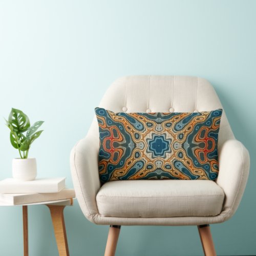 Teal Blue Orange Yellow Green Hip Bohemian Art Lumbar Pillow