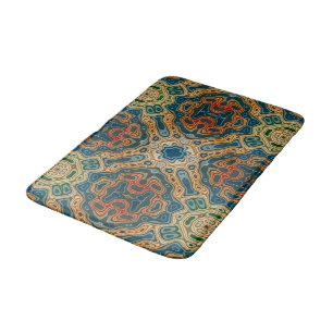 Teal Blue Orange Yellow Green Hip Orient Bali Art Bath Mat