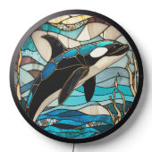Teal Blue Orca Whale Stained Glass Look Wall light LED Sign (Lights Off)