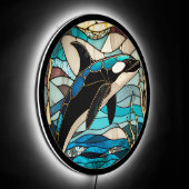 Teal Blue Orca Whale Stained Glass Look Wall light LED Sign (Angle)
