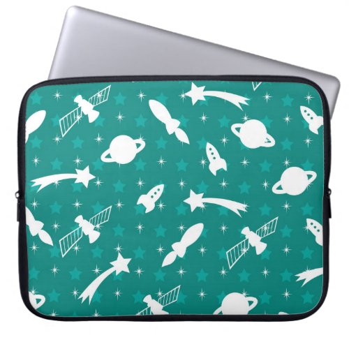 Teal Blue Outer Space Astronaut Planets Stars Laptop Sleeve
