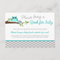 Teal Blue Owl Gray Chevron Baby Shower Book Enclosure Card