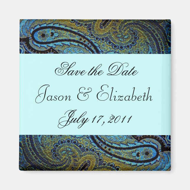 Teal Blue Paisley Peacock Wedding Invitations Magnet (Front)