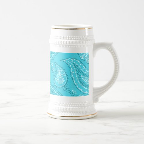 Teal Blue Paisley Print Summer Fun Girly Pattern Beer Stein