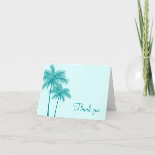 Teal Blue Palm Trees Tropical Letterpress Thank You Card