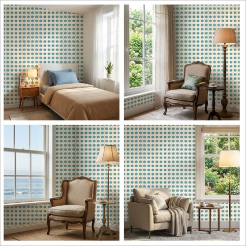 Teal blue Palmetry Lane Mid-Century Peel & Stick  Wallpaper