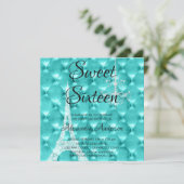 Teal Blue Paris Sweet Sixteen Birthday Party Invitation (Standing Front)