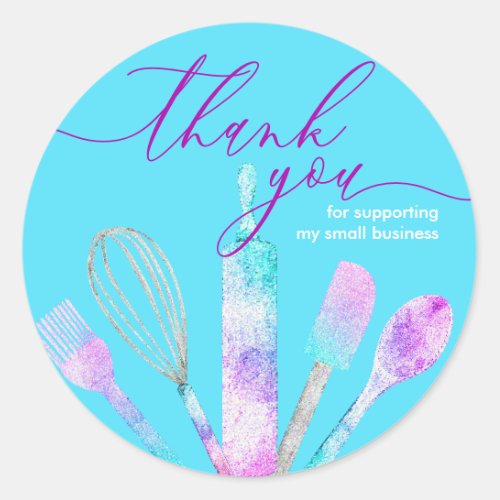 Teal Blue Pastry chef bakery tools thank you Classic Round Sticker