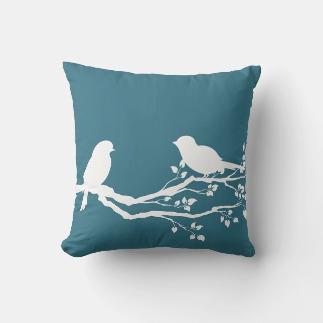 Teal Blue Peaceful Tree Throw Pillow (Front)