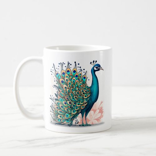 Teal Blue Peacock Art Illustration  Coffee Mug
