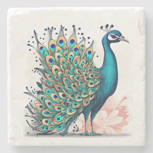 Teal Blue Peacock Decorative Drink Stone Coaster