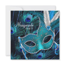 Teal Blue Peacock Mask Masquerade Party