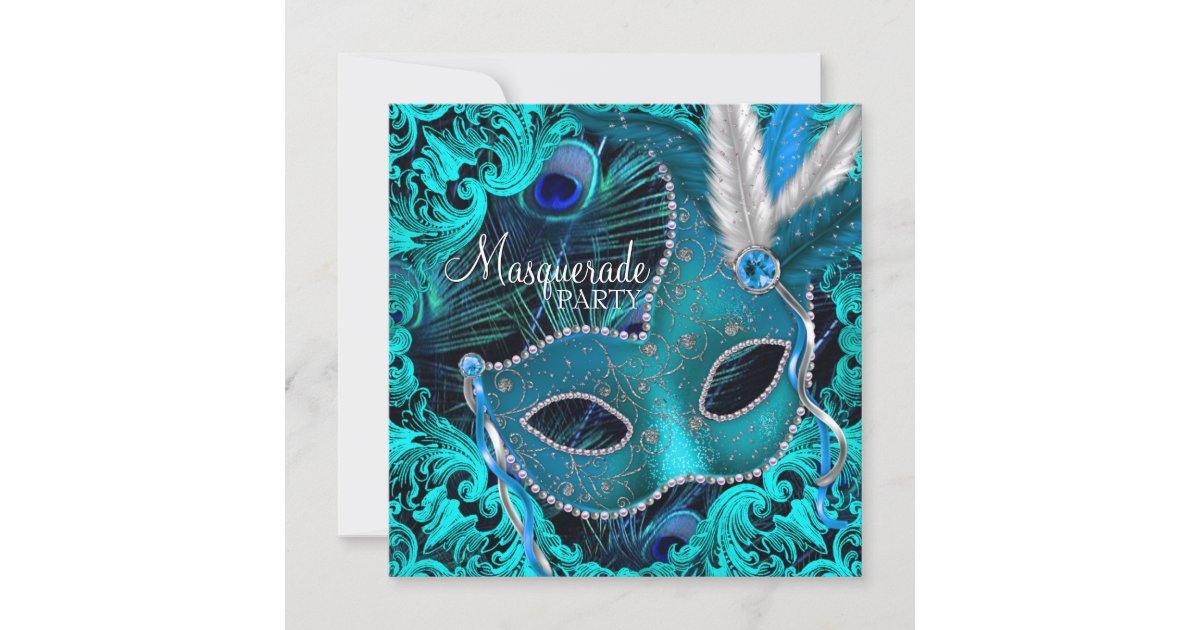 Turquoise Black Fancy Full Cut Out Masquerade Mask