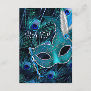Teal Blue Peacock Masquerade Party RSVP