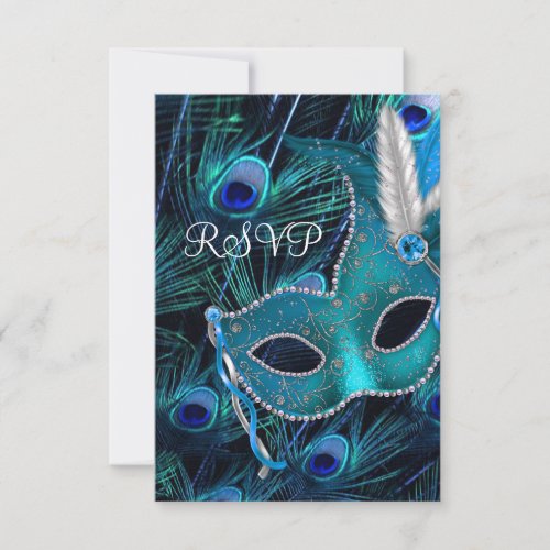 Teal Blue Peacock Masquerade Party RSVP