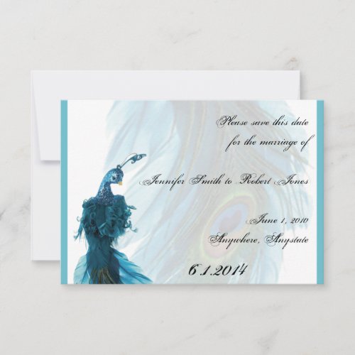 Teal Blue Peacock Plume Save the Date