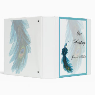 Teal Blue Peacock Plume Wedding Album 3 Ring Binder