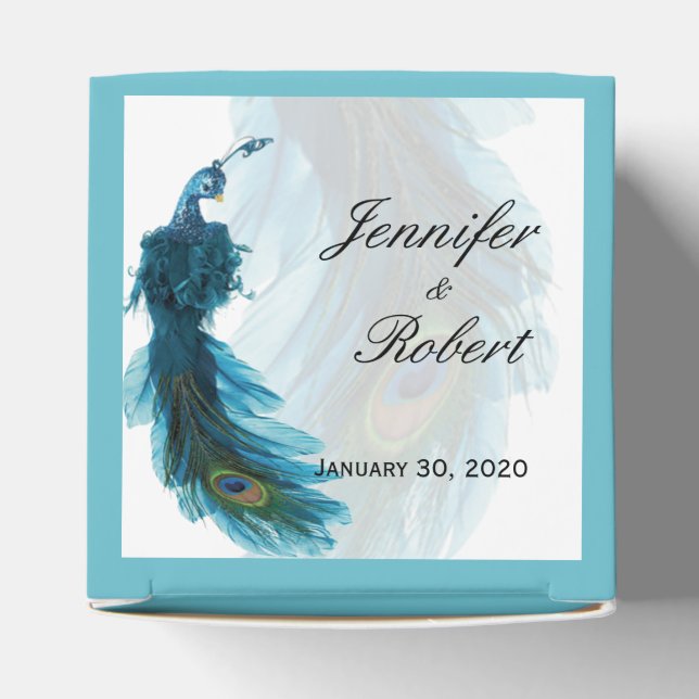 Teal Blue Peacock Plume Wedding Favor Box (Top)