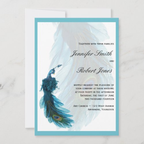 Teal Blue Peacock Plume Wedding Invitation