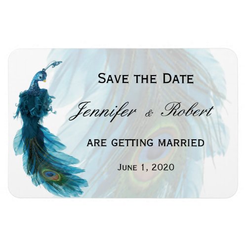 Teal Blue Peacock Plume Wedding Magnet