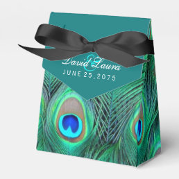 Teal Blue Peacock Wedding Favor Boxes