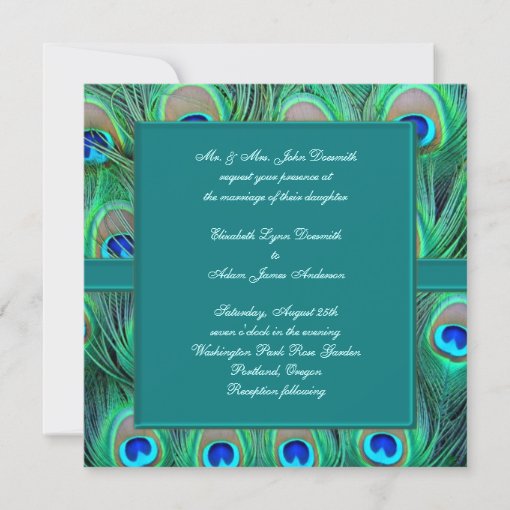 Teal Blue Peacock Wedding Invitation | Zazzle