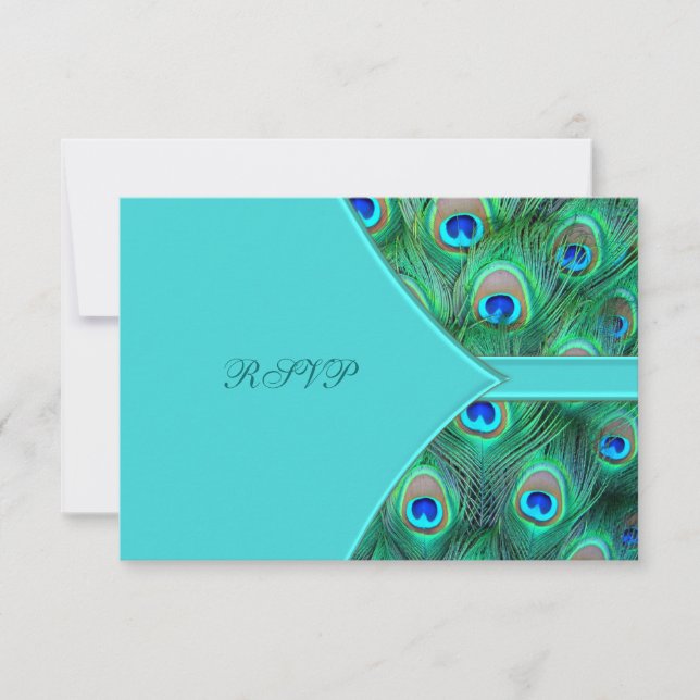 Teal Blue Peacock Wedding RSVP (Front)